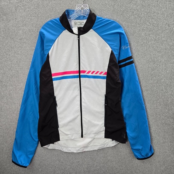 Canari Men Jacket Large Blue Full Zip Cycling Pockets Mock Neck Windbreaker - Picture 1 of 8